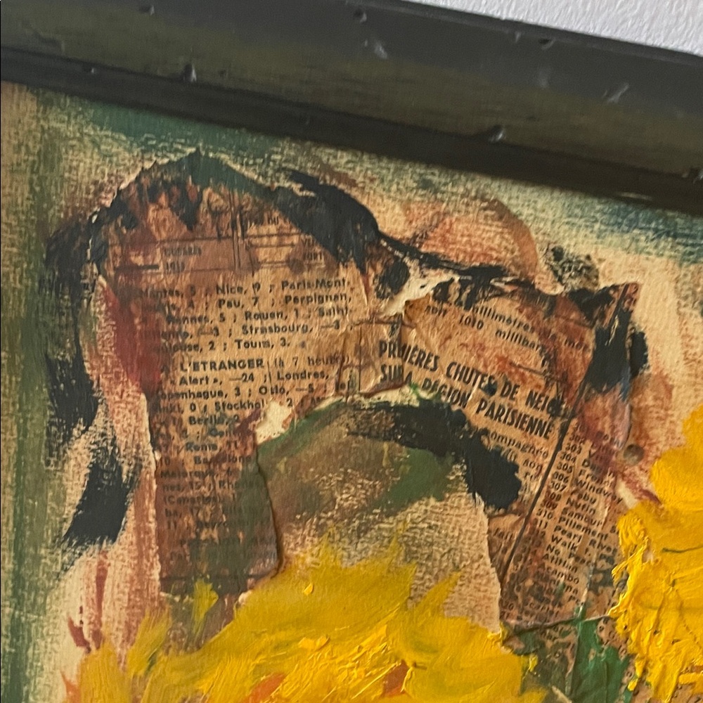 Sunflower Art Mixed Media Painting in Dark Green Frame ~ Etienne 1973 Rare art - Picture 10 of 16